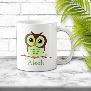 Cute Cartoon Green Owl Coffee Mug