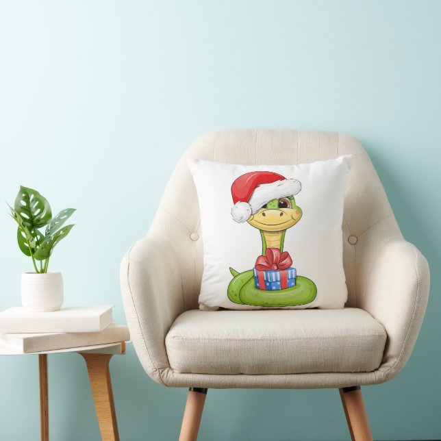 Cute cartoon green snake with gift. cushion (Chair)