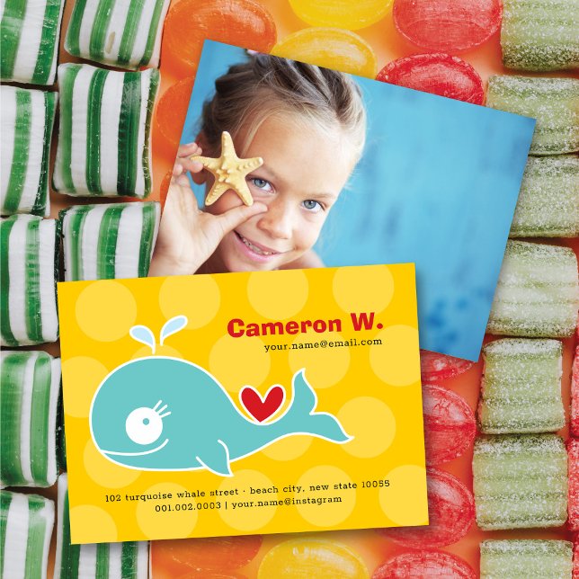 Cute Cartoon Green Whale Kid Photo Profile Calling Business Card (Creator Uploaded)