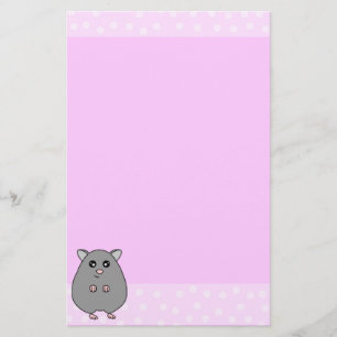 Cute Cartoon Grey Hamster Pink Stationery