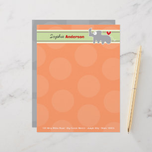 Cute Cartoon Grey Rhinoceros Orange Polka Dots Fun Customized Letterhead