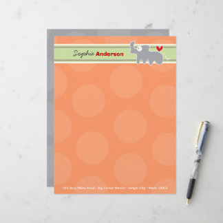 Cute Cartoon Grey Rhinoceros Orange Polka Dots Fun Customized Letterhead