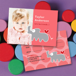 Cute Cartoon Grey Rhinoceros Photo Kid's Play Date Calling Card