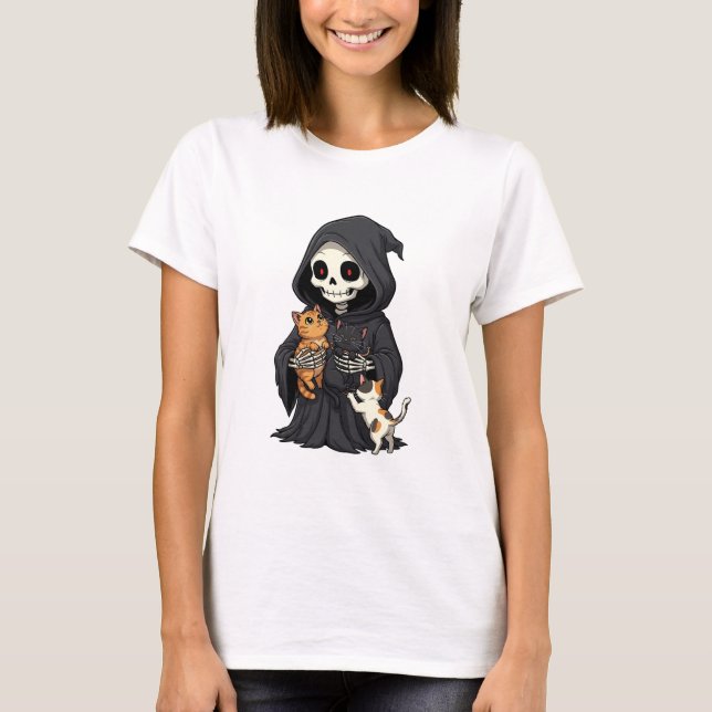 Cute Cartoon Grim Reaper Hugging T-Shirt (Front)