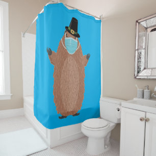 Cute cartoon groundhog in face mask shower curtain
