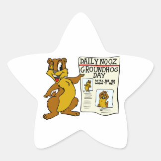 Cute Cartoon Groundhog w/ Groundhog Day Newpaper Star Sticker