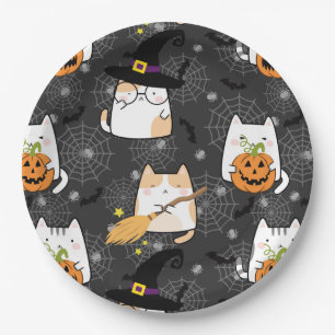 Cute Cartoon Halloween Cat Paper Plate