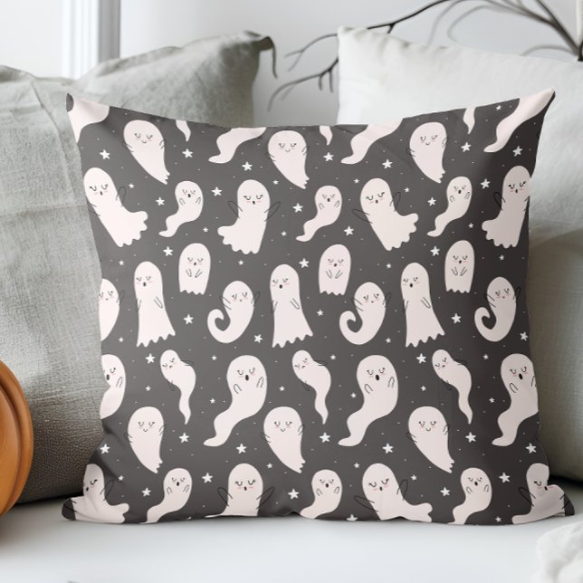 Cute Cartoon Halloween Drawing Black White Ghost  Cushion (Creator Uploaded)