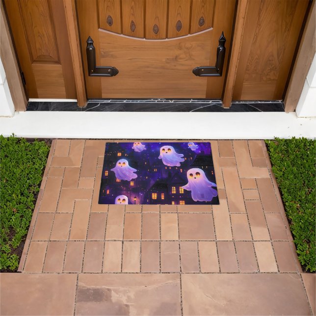 Cute Cartoon Halloween Midnight Flying Ghosts Doormat (Outdoor)