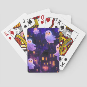 Cute Cartoon Halloween Midnight Flying Ghosts Playing Cards