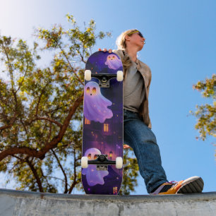 Cute Cartoon Halloween Midnight Flying Ghosts Skateboard