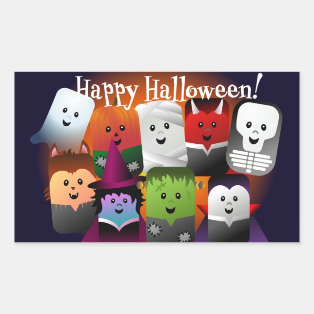 Cute Cartoon Halloween Monster Creatures Rectangular Sticker (Front)
