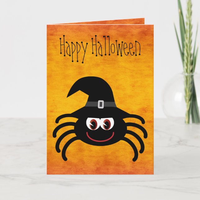 Cute Cartoon Halloween Spider Orange Card (Front)