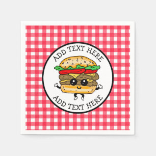 Cute Cartoon Hamburger Barbecue or Birthday Party Napkin