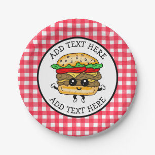 Cute Cartoon Hamburger Barbecue or Birthday Party Paper Plate