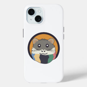 Cute cartoon hamster with a multicolored scarf iPhone 15 case