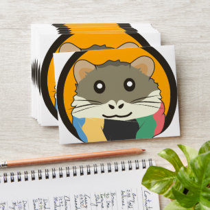 Cute cartoon hamster with a multicolored scarf envelope