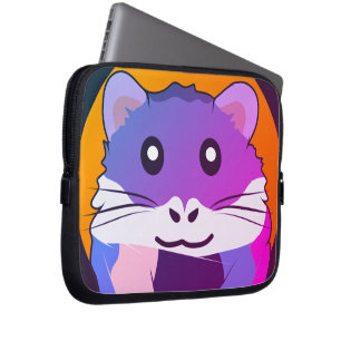 Cute cartoon hamster with a multicolored scarf laptop sleeve