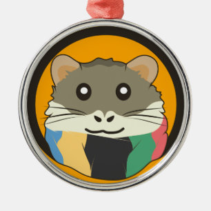 Cute cartoon hamster with a multicolored scarf metal tree decoration