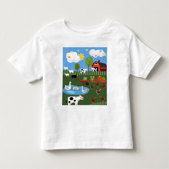 Cute Cartoon Happy Barnyard Animals Scene Toddler T-Shirt (Front)