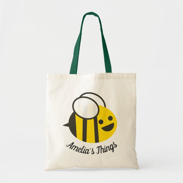 Cute Cartoon Happy Bee Personalised Tote Bag (Front)