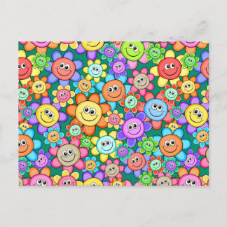Cute Cartoon Happy Flowers Floral Pattern Postcard