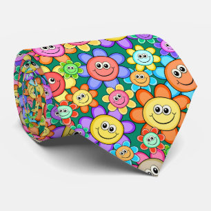 Cute Cartoon Happy Flowers Floral Pattern Tie