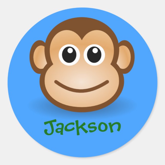 Cute Cartoon Happy Monkey Face Personalised Gift Classic Round Sticker (Front)