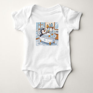 Cute Cartoon Happy Penguin Taking a Bath Baby Bodysuit