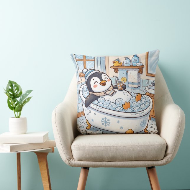 Cute Cartoon Happy Penguin Taking a Bath Cushion (Chair)