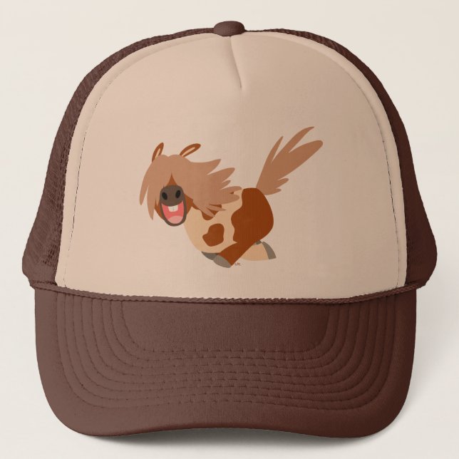 Cute Cartoon Happy Pinto Pony Trucker Hat (Front)