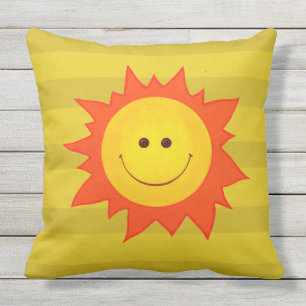 Cute Cartoon Happy Smiling Sun Outdoor Cushion