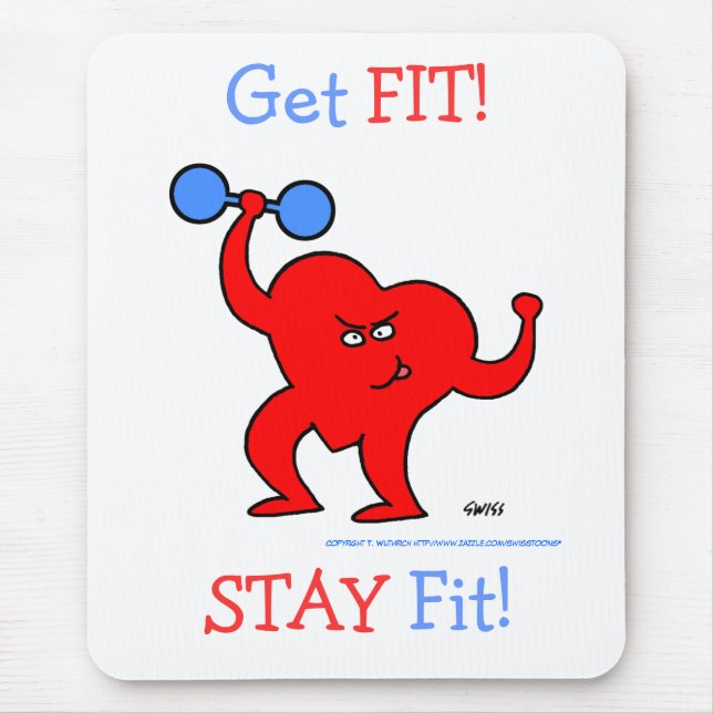 Cute Cartoon Heart Lifting Weights Cardio Fitness Mouse Pad (Front)
