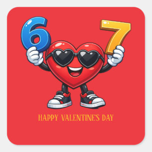 Cute Cartoon Heart Numbers 6 and 7 Personalised  Square Sticker