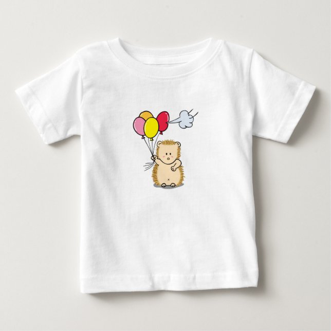 Cute Cartoon Hedgehog holding colourful balloons Baby T-Shirt (Front)