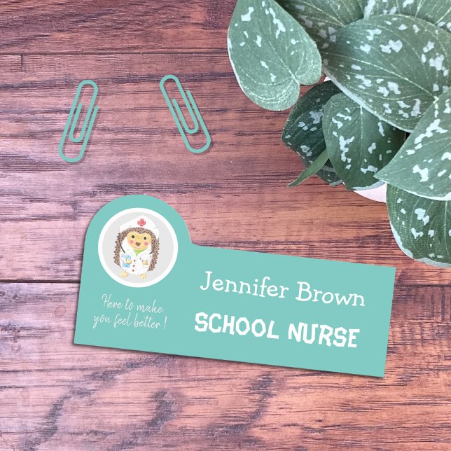 Cute Cartoon Hedgehog Nurse Name Tag (Creator Uploaded)