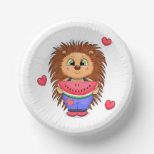 Cute cartoon hedgehog with watermelon.