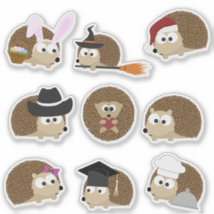 Cute Cartoon Hedgehogs Sticker Set