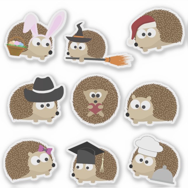 Cute Cartoon Hedgehogs Sticker Set (Front)