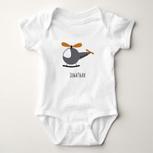 Cute Cartoon Helicopter & Kid Boy Name Aviation Baby Bodysuit