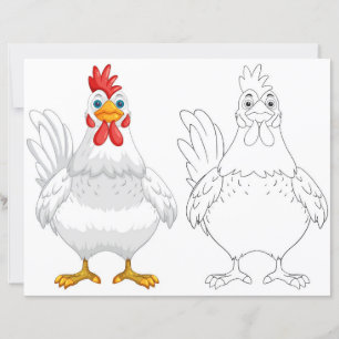 Cute cartoon hen colouring page