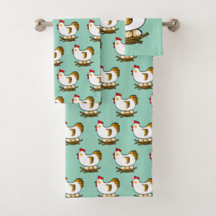 Cute Cartoon Hen on Nest with Farm Eggs Bath Towel Set