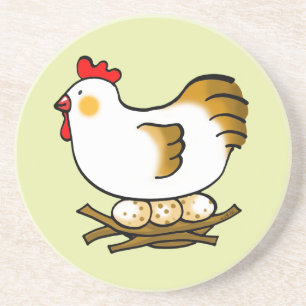 Cute Cartoon Hen on Nest with Farm Eggs Coaster