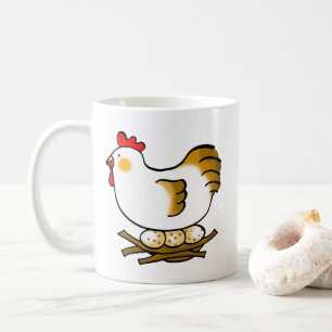 Cute Cartoon Hen on Nest with Farm Eggs Coffee Mug