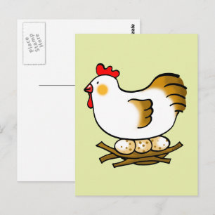 Cute Cartoon Hen on Nest with Farm Eggs Postcard