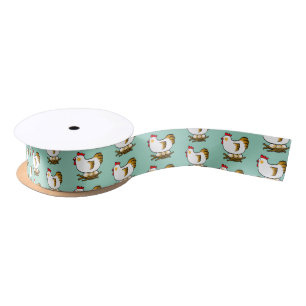 Cute Cartoon Hen on Nest with Farm Eggs Satin Ribbon