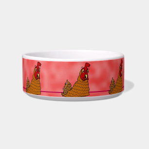Cute Cartoon Hens Chickens Red Custom Pet Bowl