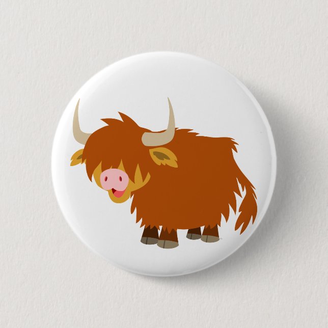Cute Cartoon Highland Cow Button Badge (Front)