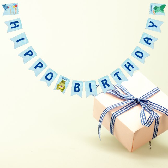 Cute Cartoon Hippo Celebrating Birthday Bunting (Creator Uploaded)