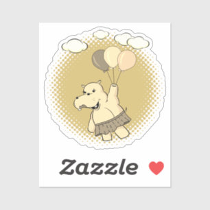 Cute Cartoon Hippo Flying With Balloons